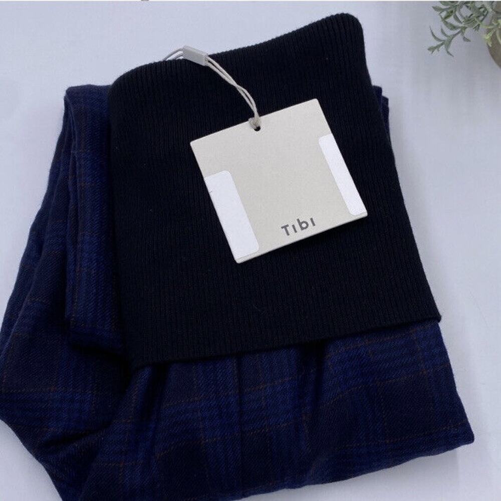 Tibi Designer Womens Blue Wool Plaid Pants, High-Rise, Black Lining,‎ New Sz 6